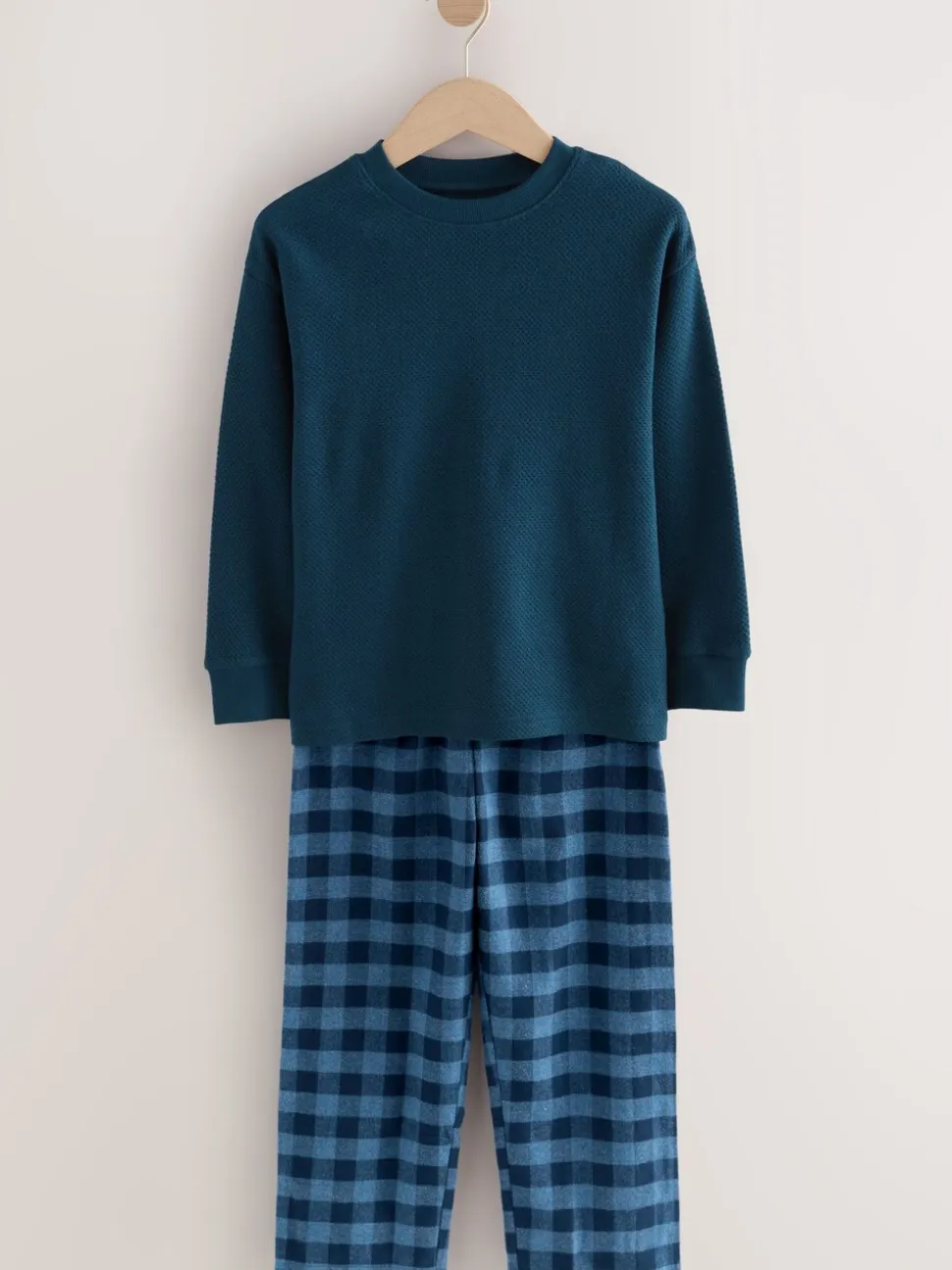 Blauw/grijs - Set van 2 geweven geruite pyjama's met lange mouwen (3-16jr)