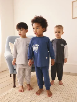 Blauw/grijs met slogan - Verpakking van 3 relaxed fit pyjama's (9mnd-10jr)
