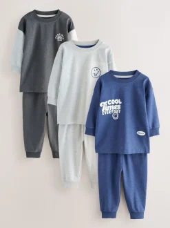 Blauw/grijs met slogan - Verpakking van 3 relaxed fit pyjama's (9mnd-10jr)