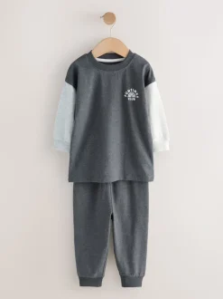 Blauw/grijs met slogan - Verpakking van 3 relaxed fit pyjama's (9mnd-10jr)