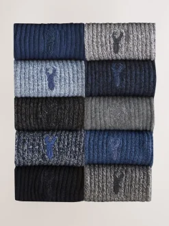 Blauw/grijs met twist - Verpakking van 10 paar dikke sokken met hertenborduurwerk