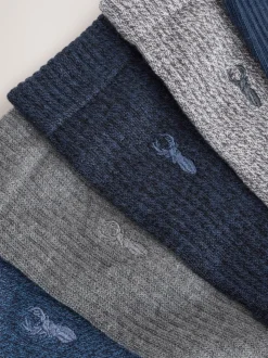 Blauw/grijs met twist - Verpakking van 10 paar dikke sokken met hertenborduurwerk