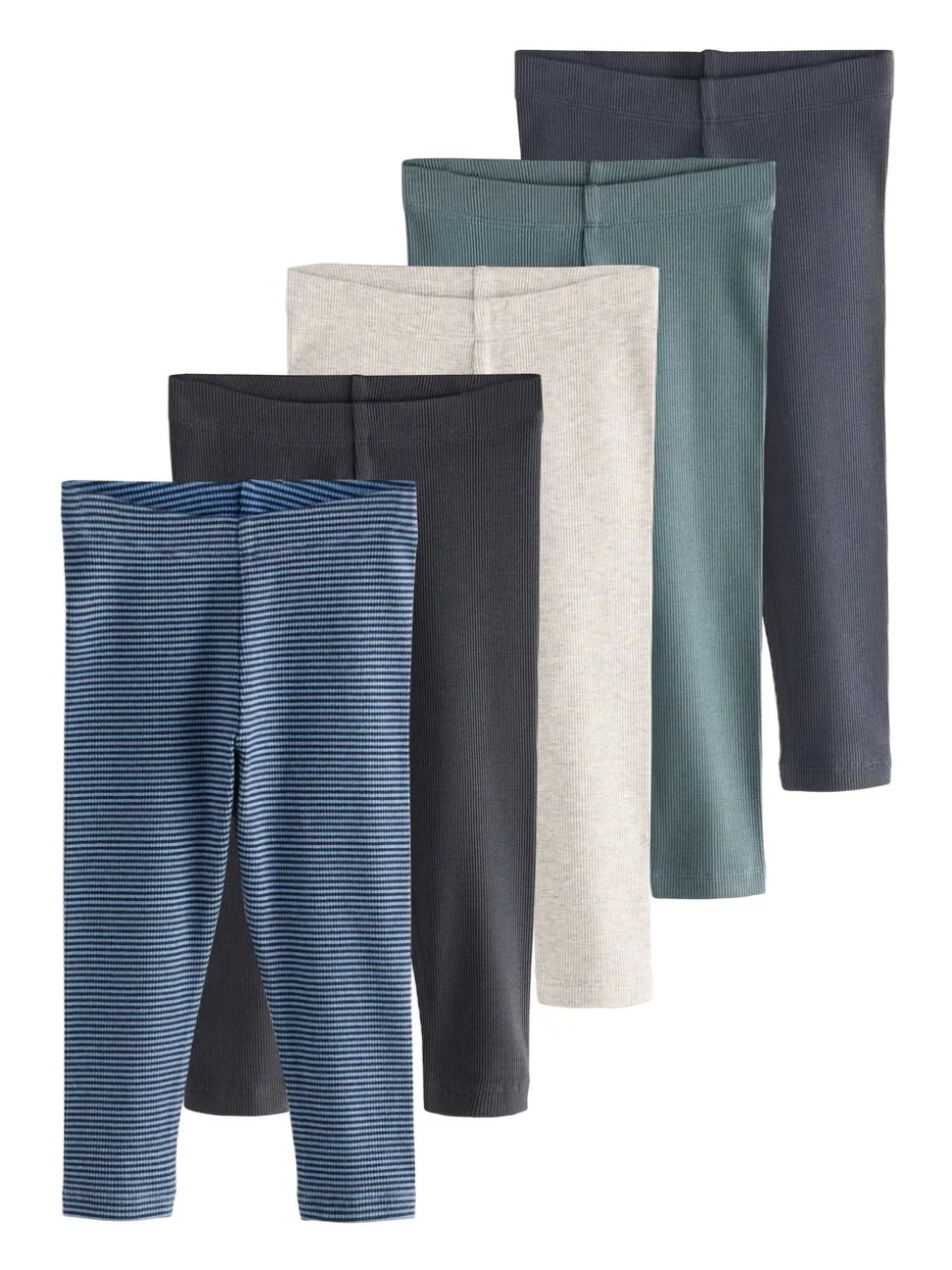 Blauw/grijs/gestreept - Verpakking van 5 geribbelde Leggings (3mnd -7jr)