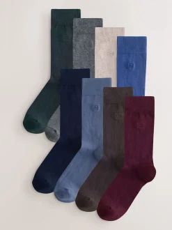 Blauw/grijs/groen - Verpakking van 8 - Frisblijvende sokken met borduursel