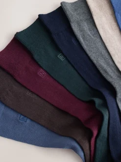 Blauw/grijs/groen - Verpakking van 8 - Frisblijvende sokken met borduursel