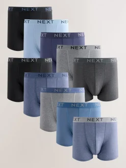 Blauw/grijs/zwart - Katoenrijke trunk boxershorts verpakking van 10