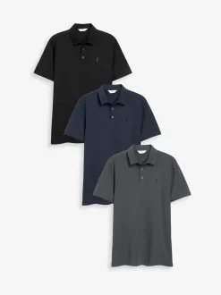 Blauw/grijs/zwart - Set van 3 jersey poloshirts met korte mouwen