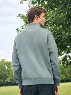 Blauw/Groen - Kwartrits - Sweatshirt van jersey met hoog katoengehalte