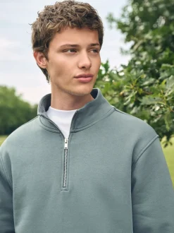 Blauw/Groen - Kwartrits - Sweatshirt van jersey met hoog katoengehalte