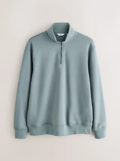 Blauw/Groen - Kwartrits - Sweatshirt van jersey met hoog katoengehalte