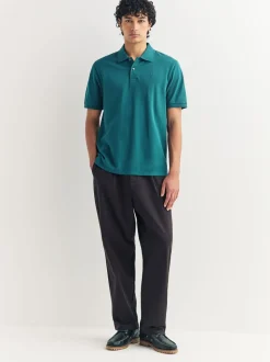 Blauwgroen - Normale Pasvorm - Piqué poloshirt met korte mouwen