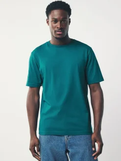 Blauwgroen - Normale Pasvorm - Essentieel katoenen T-shirt met ronde hals