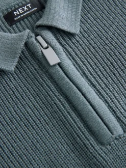 Blauwgroen - Poloshirt met lange mouwen en kwartrits (3mnd-7jr)
