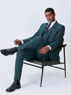 Blauwgroen - Slim Fit - Kostuum met textuur: colbert