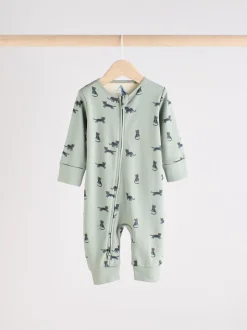 Blauwgroen - Verpakking van 3 baby-pyjama's met rits en print (0mnd -3jr)