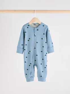 Blauwgroen - Verpakking van 3 baby-pyjama's met rits en print (0mnd -3jr)