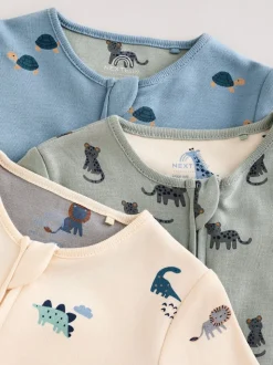 Blauwgroen - Verpakking van 3 baby-pyjama's met rits en print (0mnd -3jr)