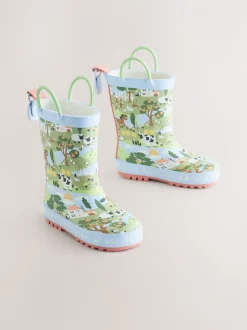 Blauw/groen met boerderij - Laarzen met handgreep
