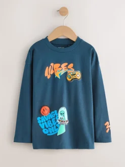 Blauwgroen/blauw/grijs felle graffiti - 3 Relaxed Fit T-shirts met grafische print en lange mouwen (3-16jr)