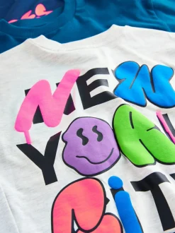 Blauwgroen/blauw/grijs felle graffiti - 3 Relaxed Fit T-shirts met grafische print en lange mouwen (3-16jr)