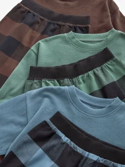 Blauw/Groen/Bruin - Verpakking van 3 geweven geruite pyjama's (3-16 jr)