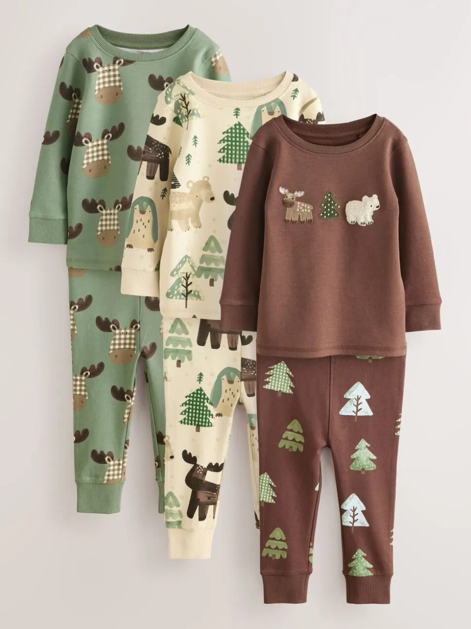 Blauwgroen/ecru Animal - Verpakking van 3 knusse pyjama's (9 mnd-8 jr)