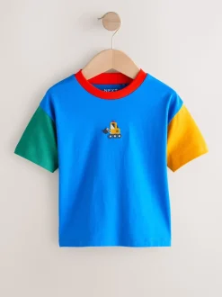 Blauw/groen/gele graafmachine - T-shirt met korte mouwen en kleurblokken (3mnd-7jr) (3mnd-7jr)