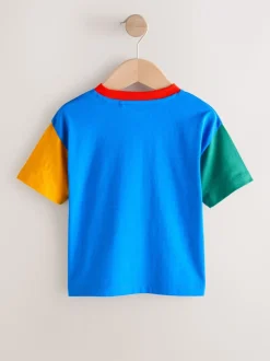 Blauw/groen/gele graafmachine - T-shirt met korte mouwen en kleurblokken (3mnd-7jr) (3mnd-7jr)