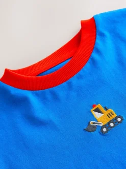 Blauw/groen/gele graafmachine - T-shirt met korte mouwen en kleurblokken (3mnd-7jr) (3mnd-7jr)