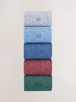 Blauw/groen/grijs - Verpakking van 5 - Frisblijvende sokken met borduursel