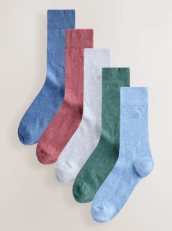 Blauw/groen/grijs - Verpakking van 5 - Frisblijvende sokken met borduursel
