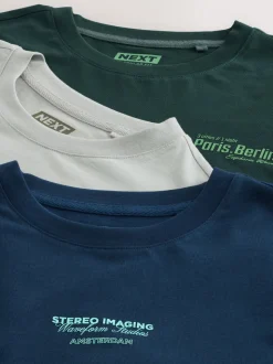 Blauw/Groen/Kiezelkleurig - Relaxed Fit Long Sleeve Graphic Multipack T-Shirt