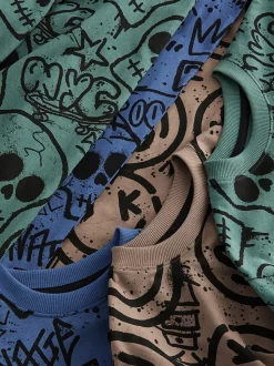 Blauw/Groen/Naturel personage - Verpakking van 3 pyjama's met lange mouwen (3-16 jr)