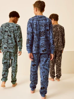 Blauw/Groen/Naturel personage - Verpakking van 3 pyjama's met lange mouwen (3-16 jr)