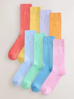 Blauw/groen/paars - Verpakking van 8 - Frisblijvende sokken met borduursel