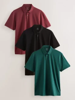 Blauwgroen/Zwart/Roest Rood - Set van 3 jersey poloshirts met korte mouwen