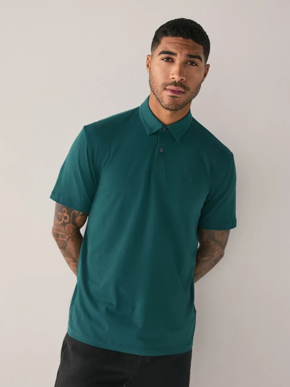 Blauwgroen/Zwart/Roest Rood - Set van 3 jersey poloshirts met korte mouwen