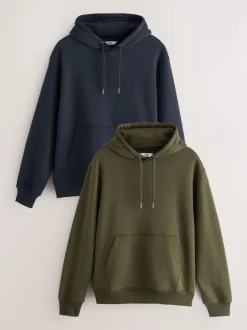 Blauw/kakigroen - Cotton Rich Jersey Overhead Hoodies 2 Pack