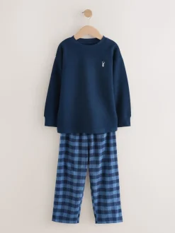 Blauw/marine - Enkele geweven pyjama (3 - 16 jr)