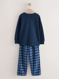 Blauw/marine - Enkele geweven pyjama (3 - 16 jr)