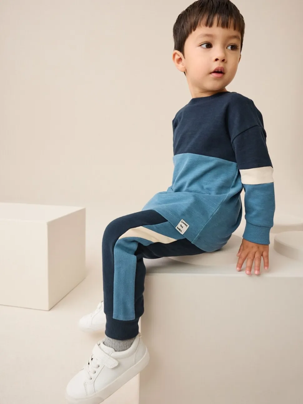 Blauw/marine - Set van zacht T-shirt met lange mouwen en joggingbroek (3mnd-7jr)