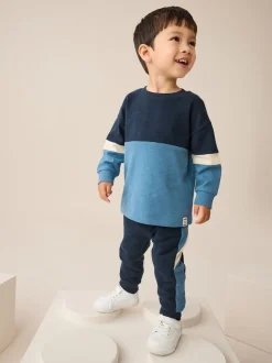 Blauw/marine - Set van zacht T-shirt met lange mouwen en joggingbroek (3mnd-7jr)
