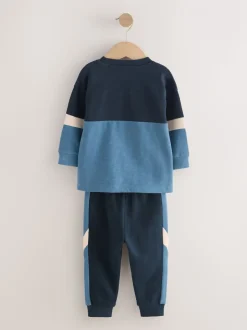 Blauw/marine - Set van zacht T-shirt met lange mouwen en joggingbroek (3mnd-7jr)