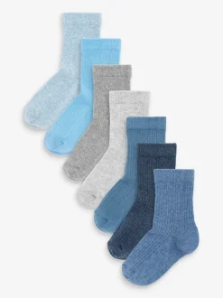 Blauw/marine - Verpakking van 7 paar fijngeribbelde sokken met hoog katoengehalte