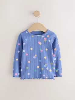 Blauw/meerkleurig met stippen - Geribbeld T-shirt met lange mouwen (3mnd-7jr)