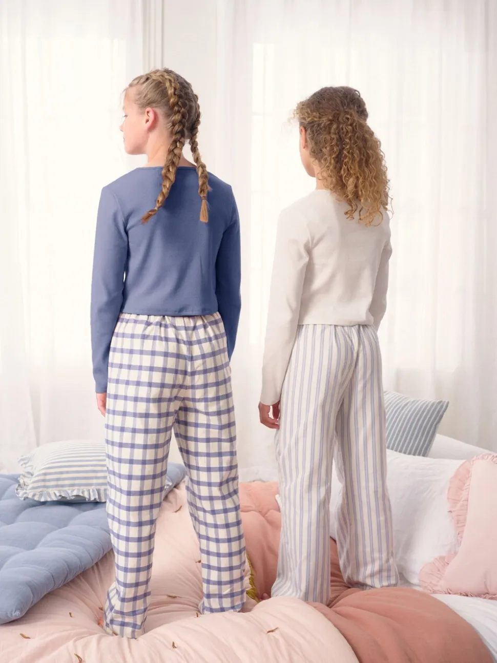 Blauw/neutraal - Set van 2 geweven pyjamabroeken (3-16jr)