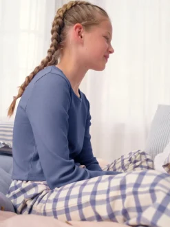 Blauw/neutraal - Set van 2 geweven pyjamabroeken (3-16jr)