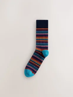 Blauw/oranje - Set van 8 sokken met patroon