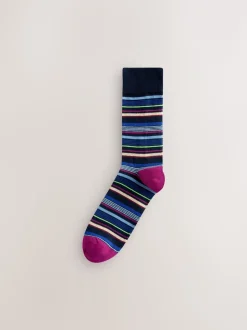 Blauw/oranje - Set van 8 sokken met patroon