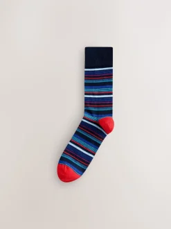 Blauw/oranje - Set van 8 sokken met patroon